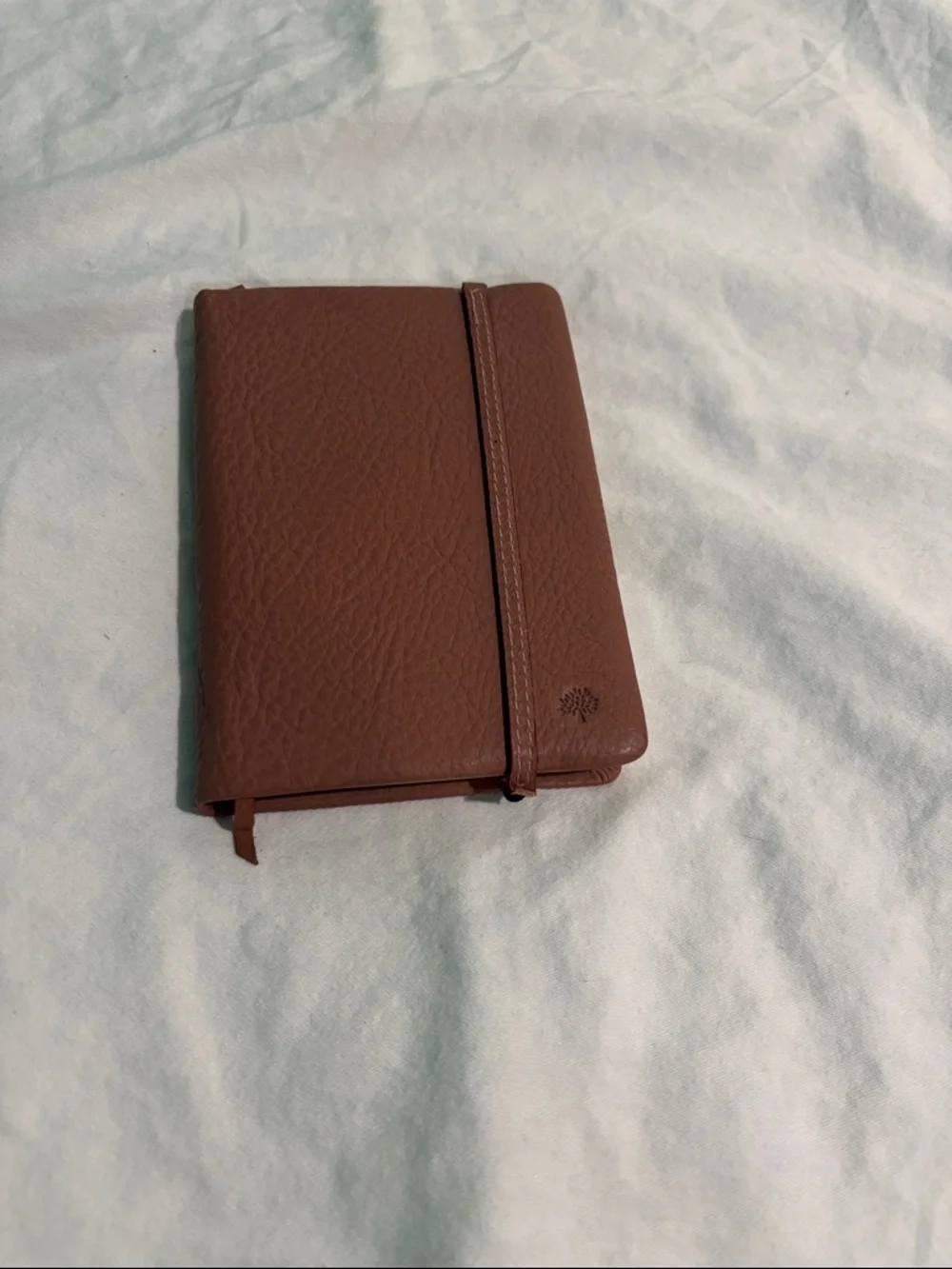 Mulberry Clay Brown Pebbled Leather Notebook with Bookmark and Elastic Strap
